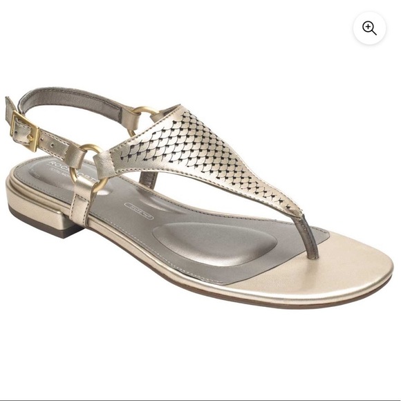 Rockport | Total Motion Zosia Thong Sandals In Gold Leather Size 7 NEW - Picture 3 of 13